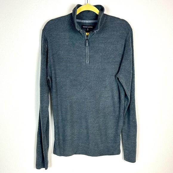 Tricots St. Raphael Waffle Knit Grey Quarter Zip Sweater L - Picture 1 of 8